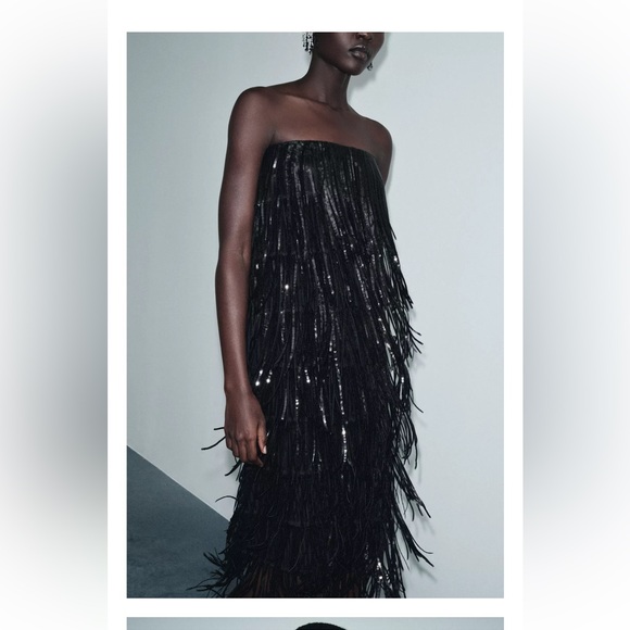 Zara Black Fringe Midi Dress - Picture 4 of 8